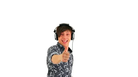 Young Man in Headphones Dancing Video stock 69834136