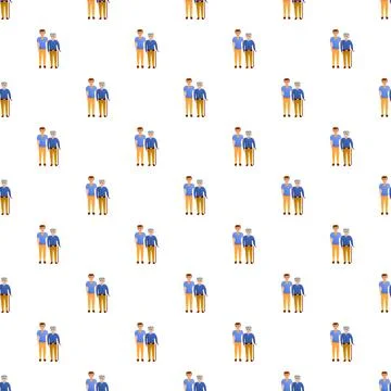 Young man helping elderly man walking pattern Stock Illustration