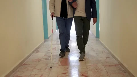 Young Man Helps his Visually Impaired friend to Walk Stock Footage 241707766