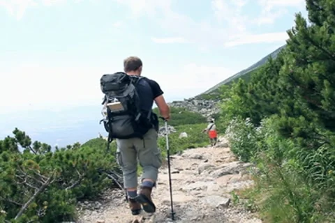 Young man hiking in the mountains Stock Footage 7902425