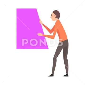 Young Man Holding and Organizing Abstract Geometric Shape Vector Illustration Stock Illustration