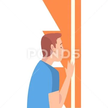 Young Man Holding and Organizing Abstract Geometric Shapes Vector Illustration Stock Illustration