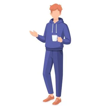 Young man holding coffee cup flat cartoon illustration Stock Illustration