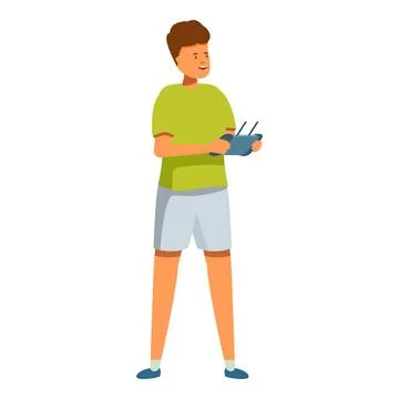 Young man holding drone remote controller, smiling and having fun flying Stock Illustration