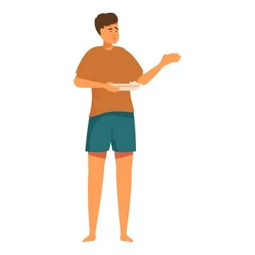 Young man holding empty plate begging for food Stock Illustration