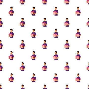 Young man holding gift box seamless pattern Stock Illustration