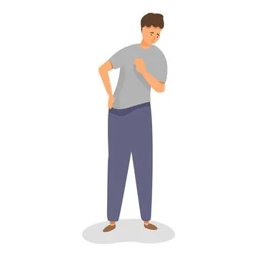 Young man is holding his back in pain, he is suffering from backache 스톡 일러스트