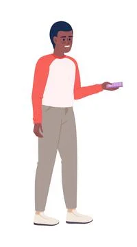 Young man holding remote controller semi flat color vector character Ilustración de archivo