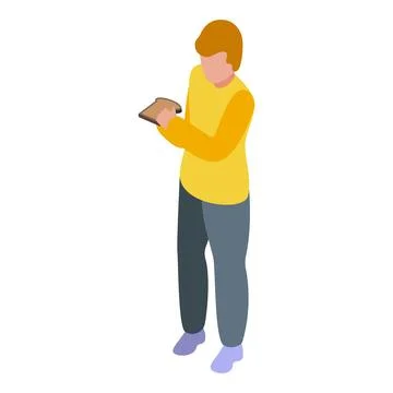 Young man holding slice of bread for breakfast Stock Illustration