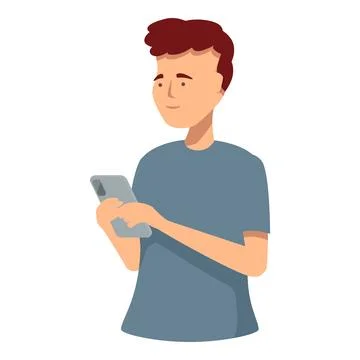 Young man is holding a smartphone, browsing the internet or using a mobile Stock Illustration