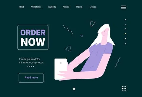 A young man holding a smartphone in his hands making an online order Stock Illustration