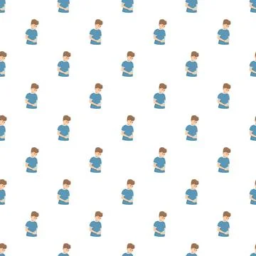 Young man holding stomach feeling abdominal pain pattern Stock Illustration