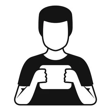 Young man holding a tablet with both hands icon Illustrazione stock