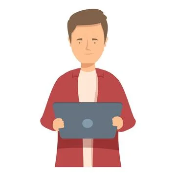 Young man holding tablet browsing internet working remotely from home イラスト素材