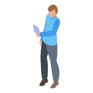 Young man holding tablet browsing internet surfing web イラスト素材