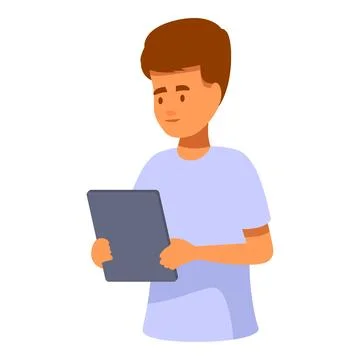 Young man is holding a tablet computer Stock Illustration