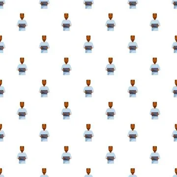 Young man holding tablet computer repeating pattern Stock Illustration