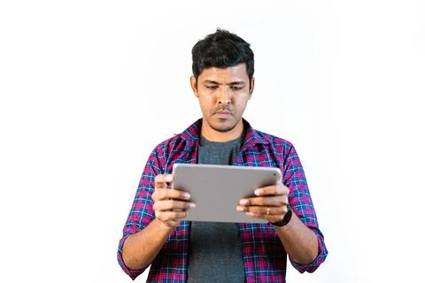 Young Man Holding Tablet Stock Photos
