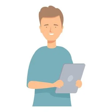 Young man holding tablet smiling using technology Stock Illustration