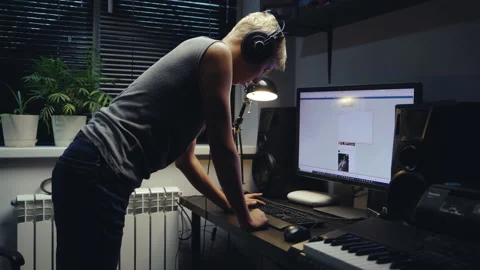 Young Man At Home Working Computer Communicating Social Networks Stock Footage 142528013