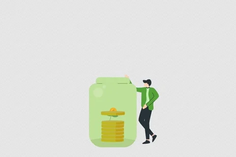 Young man investment A tree grows on a coin in a glass jar, Money saving concept Stock Footage 302998884