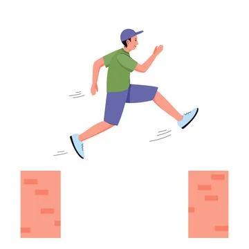 Young man jumping between walls. Free running, parkour, extreme sport. Male Stock Illustration