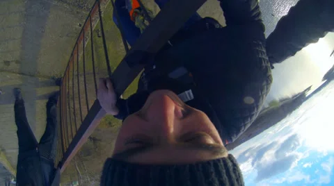 Young man jumping from the bridge for the first time Stock Footage 34010748