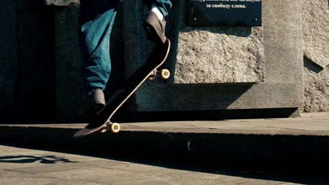 Young man jumping on skateboard slowmotion sunnyday Stock Footage 155410104