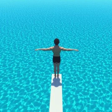 Young man jumping from trampoline Illustrazione stock