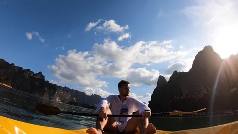 A young man in kayak Stock Footage 123081562