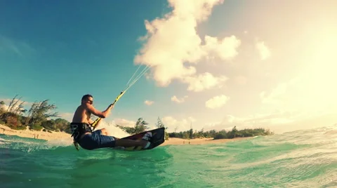 Young Man Kitesurfing in Ocean Video stock 52045501