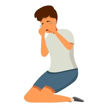 Young man kneeling and crying covering his face 库存插图