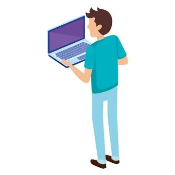 Young man with laptop computer Stock Illustration