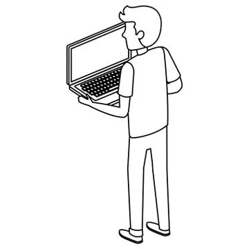Young man with laptop computer 스톡 일러스트