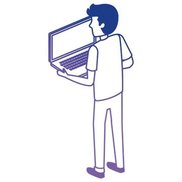 Young man with laptop computer Stock Illustration