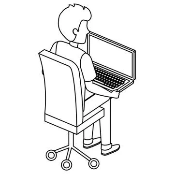 Young man with laptop computer Stock Illustration