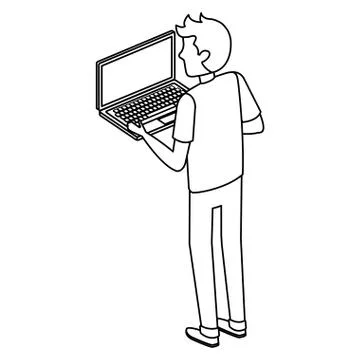 Young man with laptop computer Stock-Illustration
