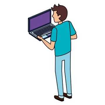 Young man with laptop computer Stock Illustration