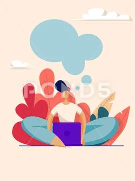 Young man with laptop in the garden Stock Illustration