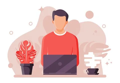 Young man with laptop Stock Illustration