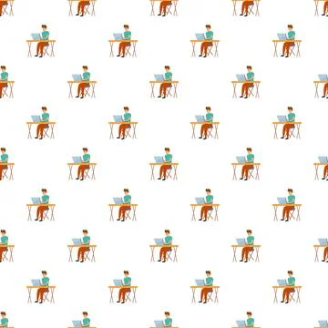Young man on laptop working remote pattern Stock Illustration
