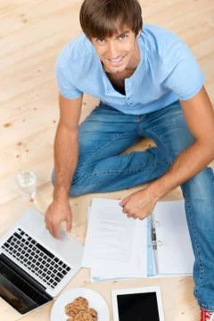 Young man learning at home Stock Photos