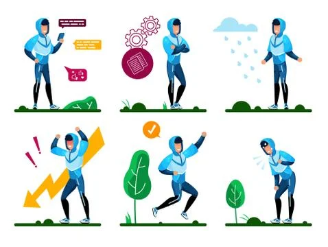 Young Man Life Situations Flat Vector Concepts Set Stock Illustration