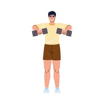 Young man lifting weights and exercising his shoulders Illustration