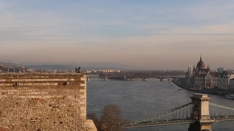 Young man is looking on Budapest view. Zoom in and Zoom out Video stock 92109948