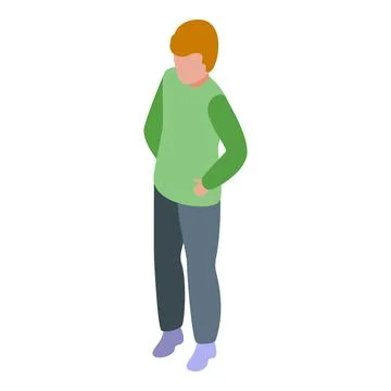 Young man looking down standing with hands behind back isometric icon Stock Illustration