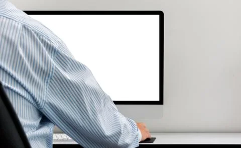 Young man looking at empty computer screen Stockfoto's