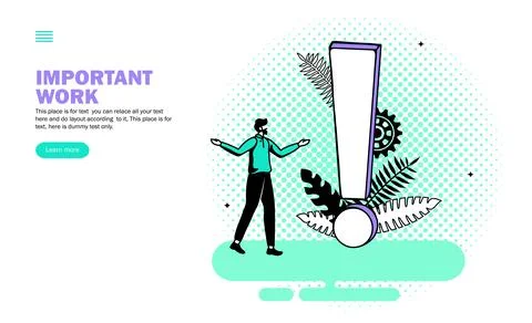 Young man looking at exclamation mark vector Stock Illustration