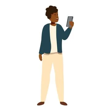 Young man looking at his smartphone and smiling Stock Illustration