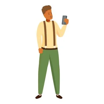 Young man looking at his smartphone and smiling Stock Illustration
